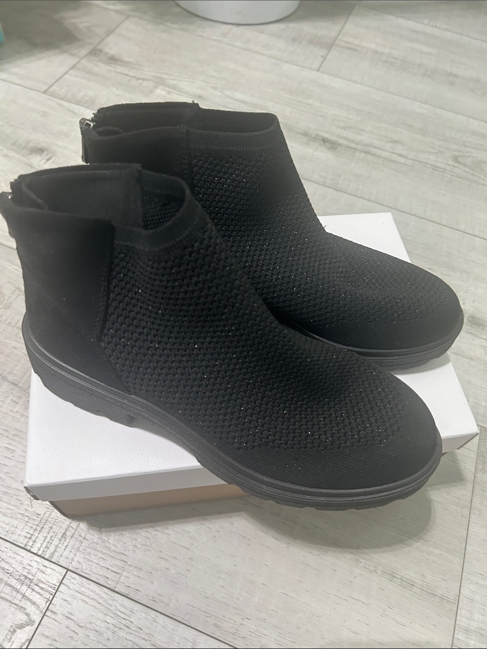 B zees Black Knit Slip-On Ankle Boots
